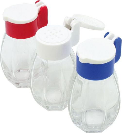 Bild von Salz und Gewürzstreuer mit Klappe 8cm aus Glas